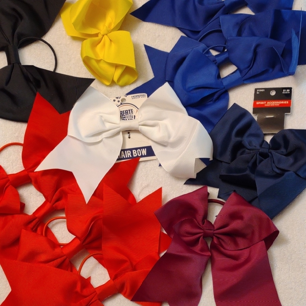 Lot Of Colorful Hair Bow / Cheer Bow Ponys - 12 Total Misc Colors